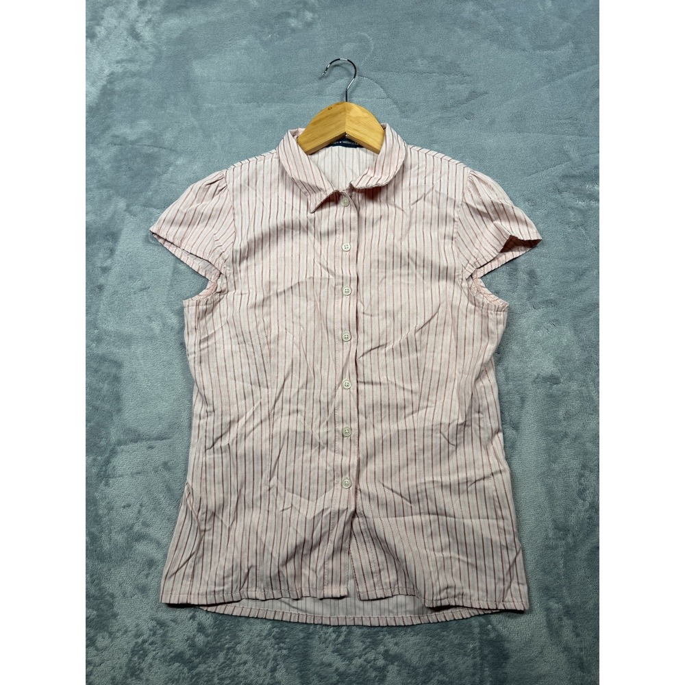 Brandy Melville Shirt Womens Small Pink Striped Classic Short Sleeve Button-Up